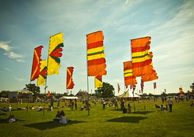 Event flags in the UK, adding vibrant colors and energy to an outdoor celebration