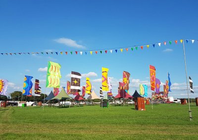 Vibrant festival flags in the UK, perfect for adding a pop of color and energy to any outdoor event.